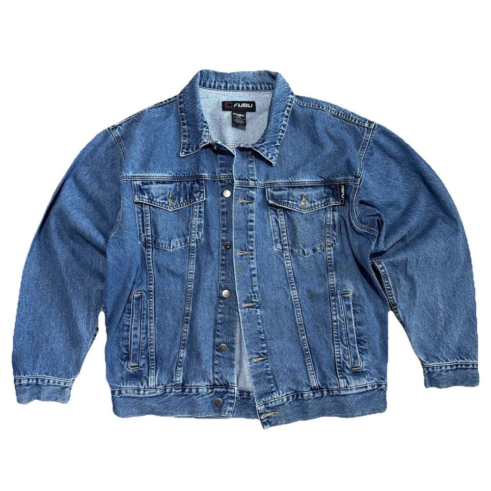 Vintage Fubu Mens Jean Jacket Blue XL Baggy Y2K Hiphop Streetwear Retro